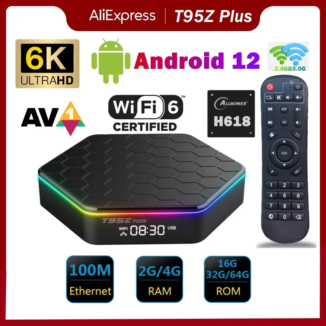 T95Z PLUS boîtier Smart TV Android 12, Allwinner H618, 4 go/64 go
