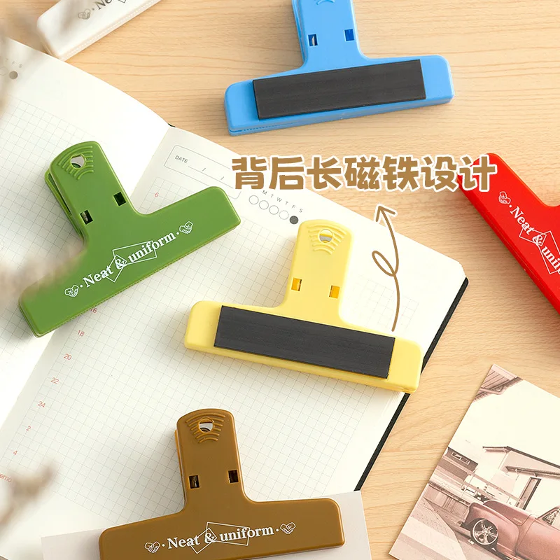 귀여운 컬러 레트로 플라스틱 클립, 마그네틱 학생 문서 지폐 폴더, 깔끔하고 깨끗한 DIY 사무실 카와이 문구 아트, 1 개