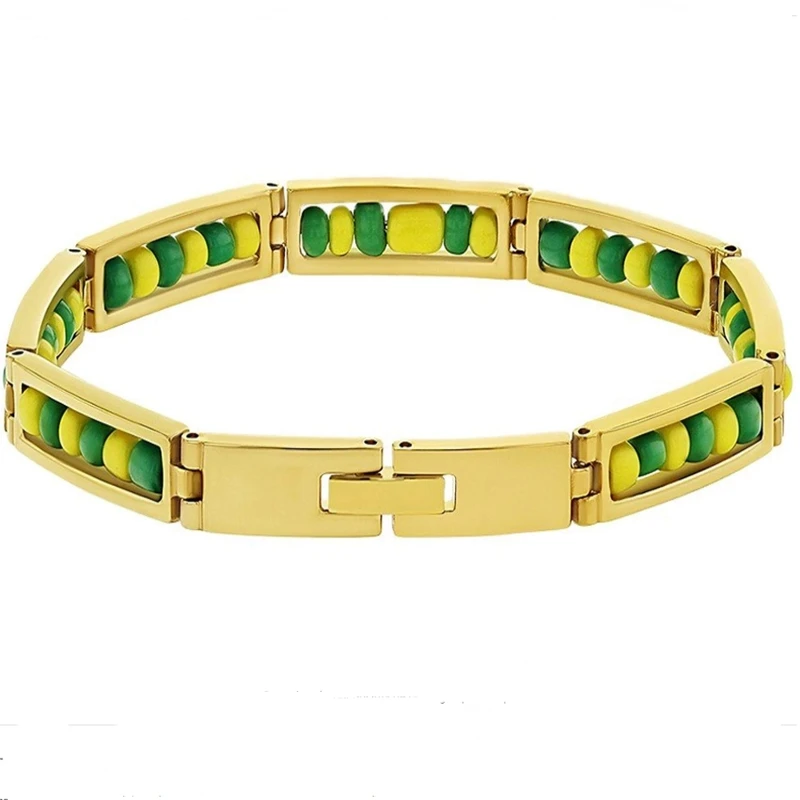 Vibrant Religious Stainless Steel Bracelet with Yellow Beads