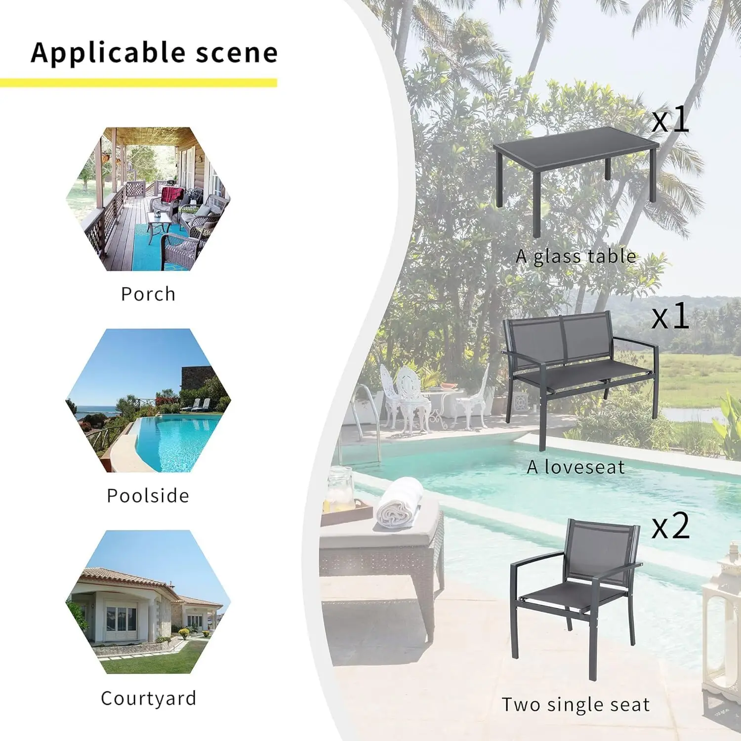 4-Piece Outdoor Patio Set with Glass Table 4