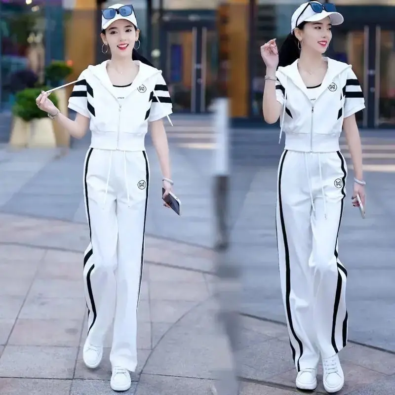 Fashion Casual Set 2024 Early Autumn Fashionable Short Sleeved Cardigan Sports Pants Elegant Women's Two Piece Set