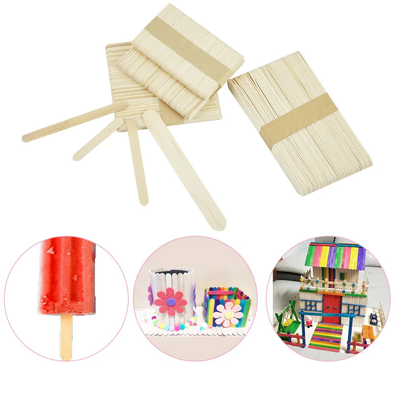 Palito de helado de 50 para palo de agitación de madera para hecho a mano, bricolaje, artesanal, enchufable, juguete para niños, de cocina, Accesorios| | - AliExpress