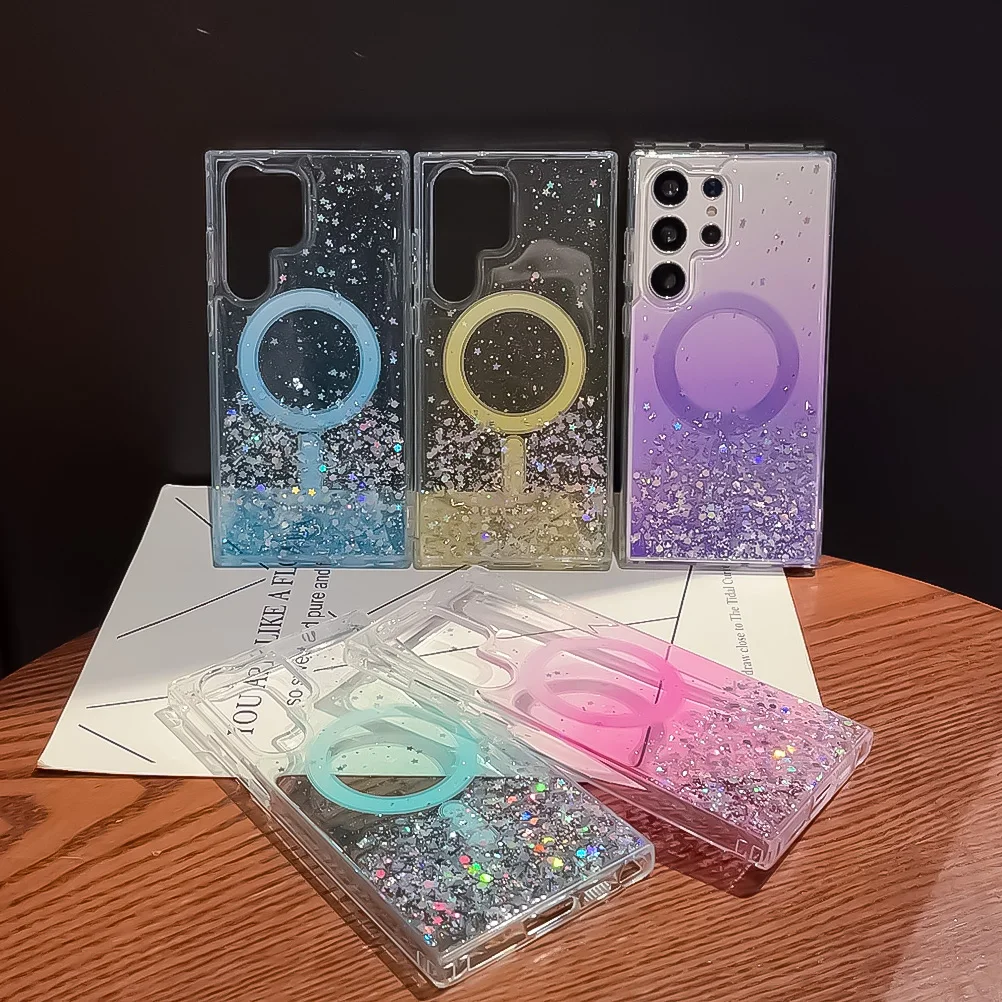 Gradient Glitter Silicone Magnetic Shockproof Phone Case with Magsafe Compatibility