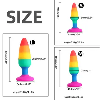 Rainbow Silicone Anal Plug 3 Size Multicolor Butt Plug Wearable Dildo for Anal with Strong Suction Cup Sex Toys for Couples Gay 6