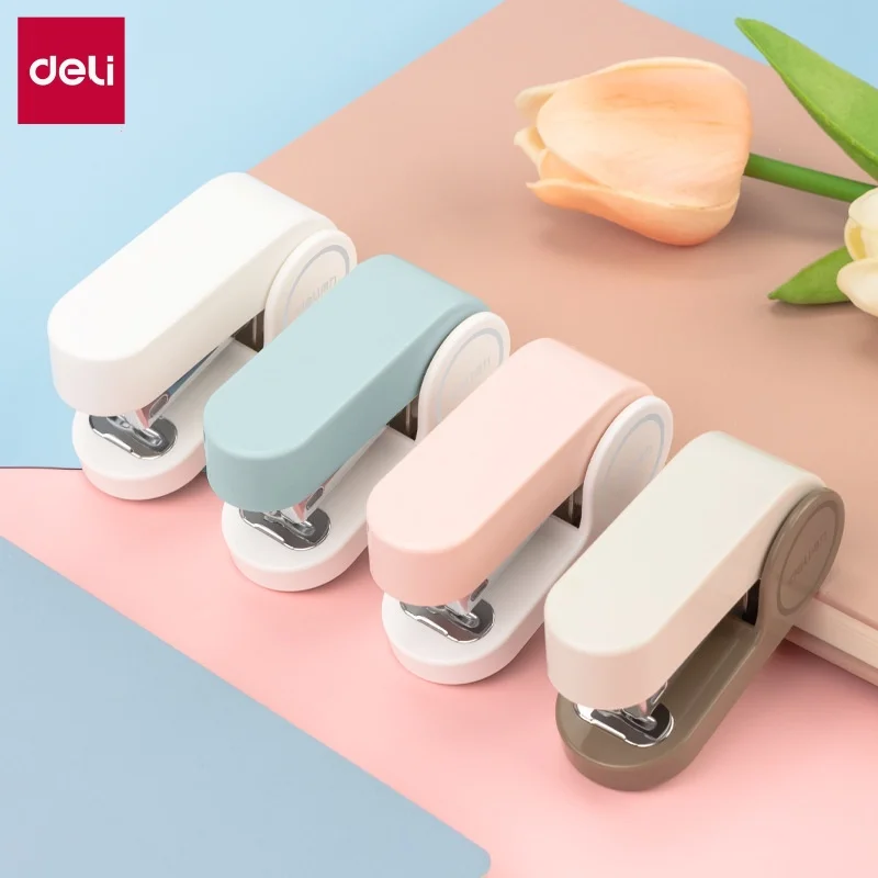 스테이플이 포함된 DELI 미니 스테이플러 세트 24/6 이지 프레스 스테이플러 학생용 휴대용 종이 바인딩 도구 사무실 및 가정용