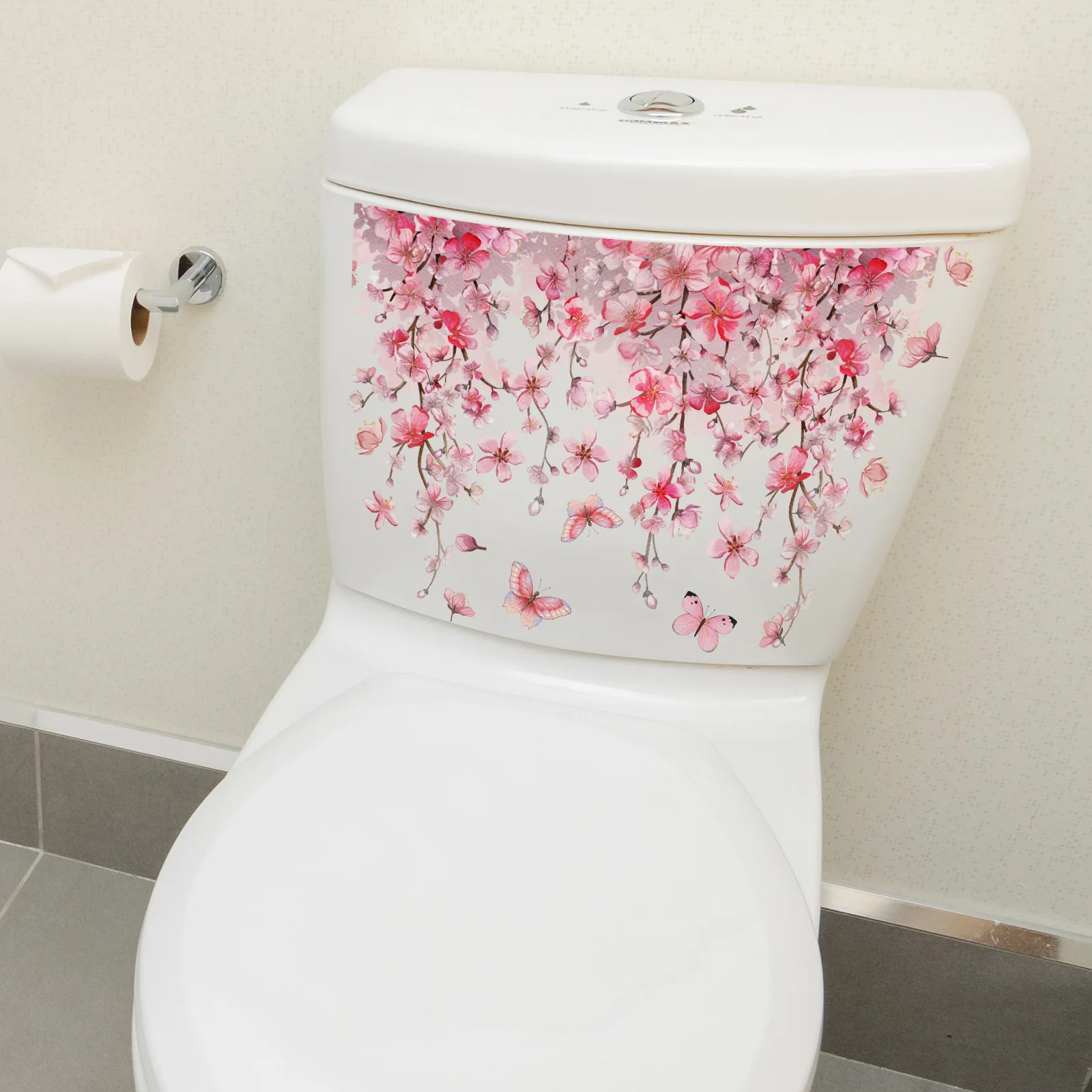 1pc Pink Vine Flower Toilet Stickers Removable Tile Stickers for Restroom Renovation and Home Decor