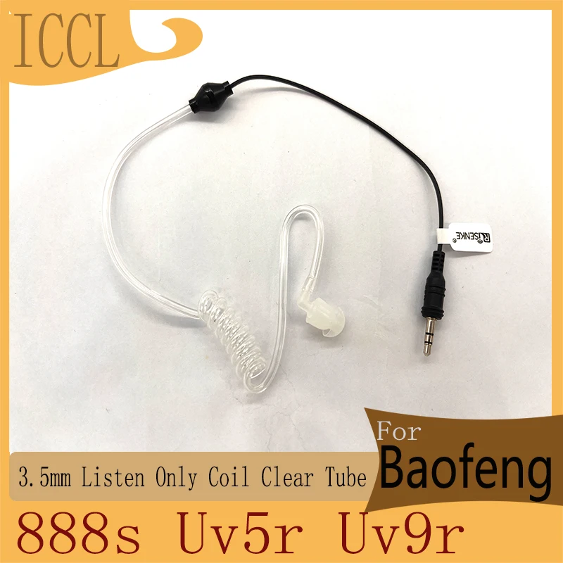 ICCL-Walkie Talkie Accessories, Earpiece Headset for Baofeng 888S, Uv5r, Uv9r,Jack Audio Listen Only Coil, Clear Tube Earphone