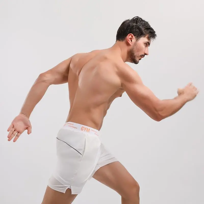 Open Crotch Outdoor Sex Jogger Shorts Men Summer Running Pants Ice Silk Thin Stretch Fitness Quick-Drying Track Sweatpants Short