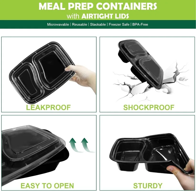 Disposable Lunch Box 20PCS Takeaway Lunch Box with 2-pocket Lid Travel Lunch Box Disposable Bento Box Microwave/Dishwasher/Freezer Safe