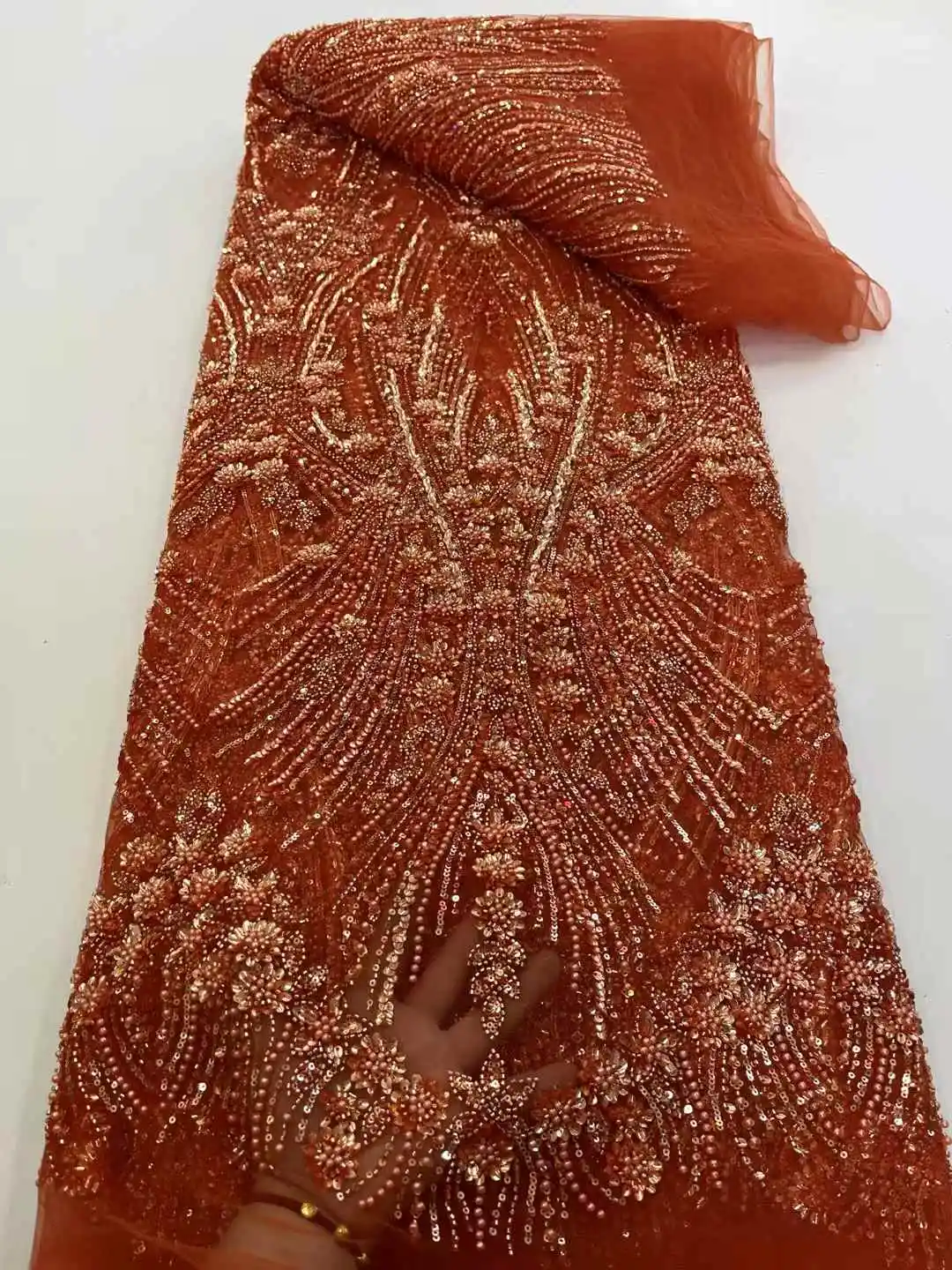 High Quality African Beads Lace Fabric 5 Yards French Nigerian Groom  Sequins Lace for Wedding Party Dress Sewing - AliExpress 15