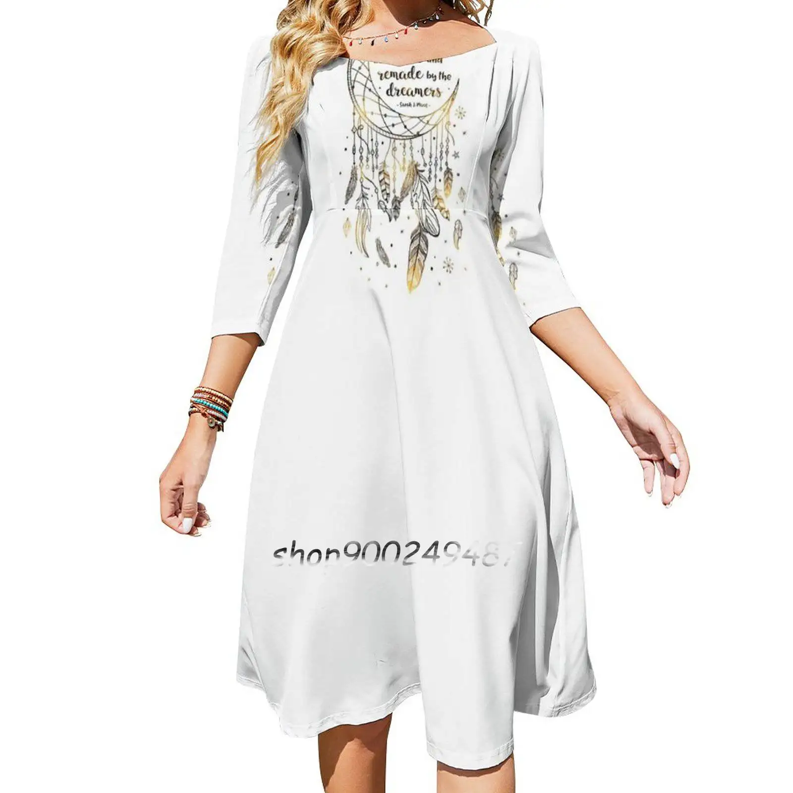 

Женское летнее платье с квадратным вырезом, элегантное платье с лямкой на шее и принтом «Ловец снов»
