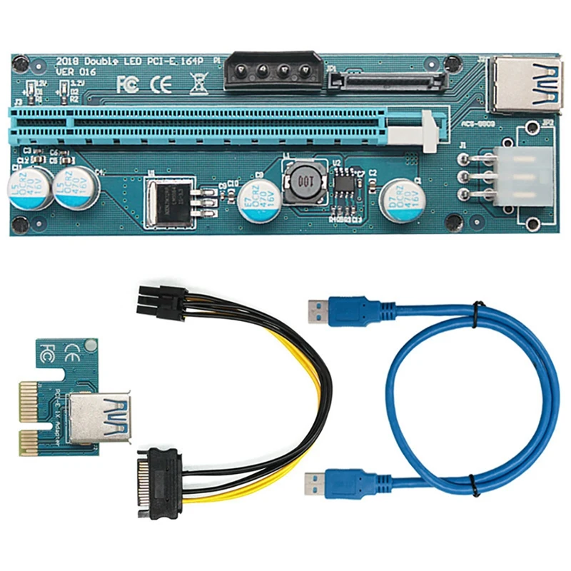 

Адаптер VER016 PCIE 1X к 16X USB3.0 6PIN + 4PIN + SATA, видеокарта, Удлинительный кабель, адаптер, карта для майнинга BTC