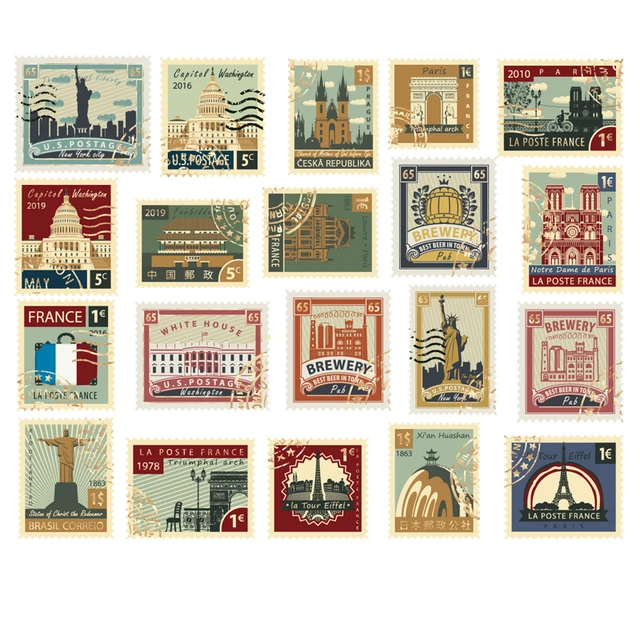 Mr.paper 4Pcs/pack Gold Stamping Vintage Retro Stamp Travel Plant Creative Stickers Deco Stationery Stickers E