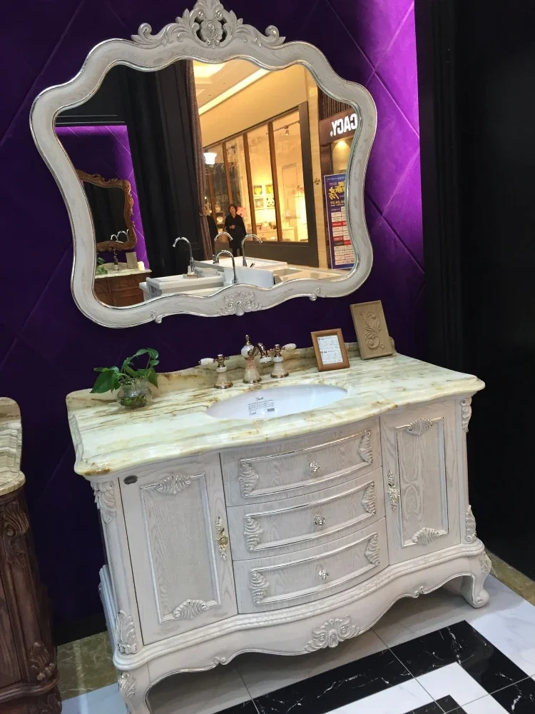 Antique Bathroom Cabinet Combination Solid Wood American Marble Wash Basin Wash Face