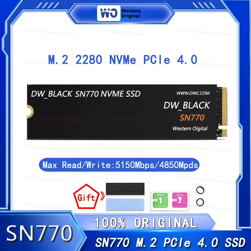 

New Western Original WO BLACK SN770 NVMe SSD 2TB 1TB 500GB Internal Gaming Solid State Drive Gen4 PCIe M.2 2280 up to 5150 MB/s