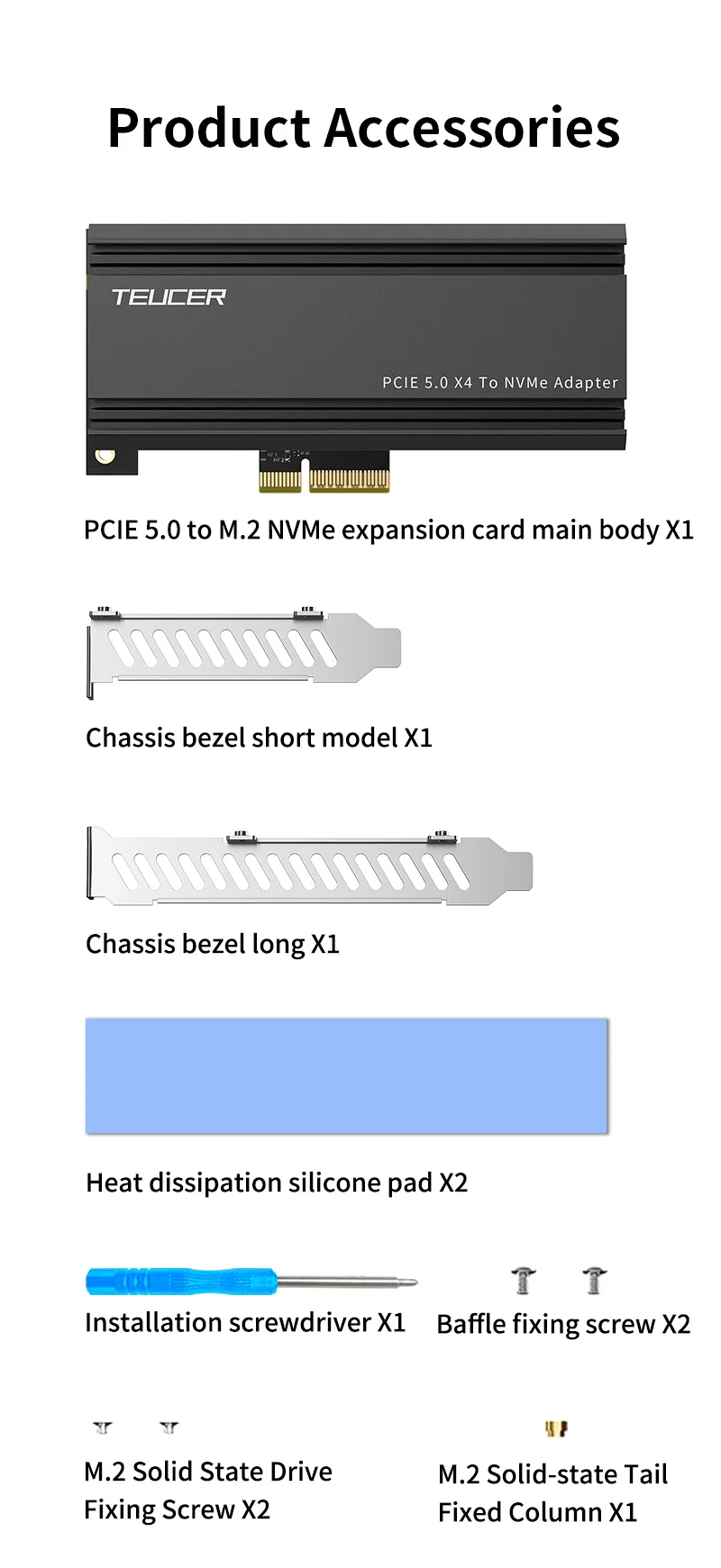 TEUCER PCIE 5.0 to M.2 NVMe Adapter Card High-Speed PCIe X4/X8/X16 to M2 SSD Con