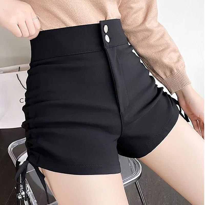 Fashion Zipper Spliced Shirring Bandage Casual Shorts Female Clothing 2024 Summer New Loose Korean Solid Color High Waist Shorts