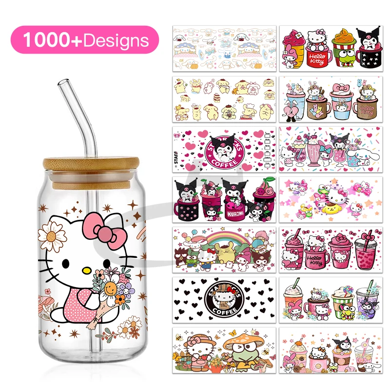 

KAWAII Cute Kuromi Sanrio 16oz UV DTF чашка обертка переводы Libbey обертка стакан Наклейки стекло Can переводка самоклеящийся водонепроницаемый