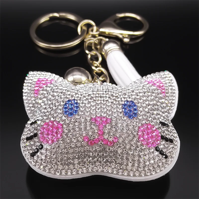 Niedliche Kitty Katze rosa Schlüssel bund für Frauen Mädchen Strass Gold Farbe Tier Schlüssel ring Geldbörse Tasche Charme Schmuck Geschenk llave ros k9834s01 – Detail 8