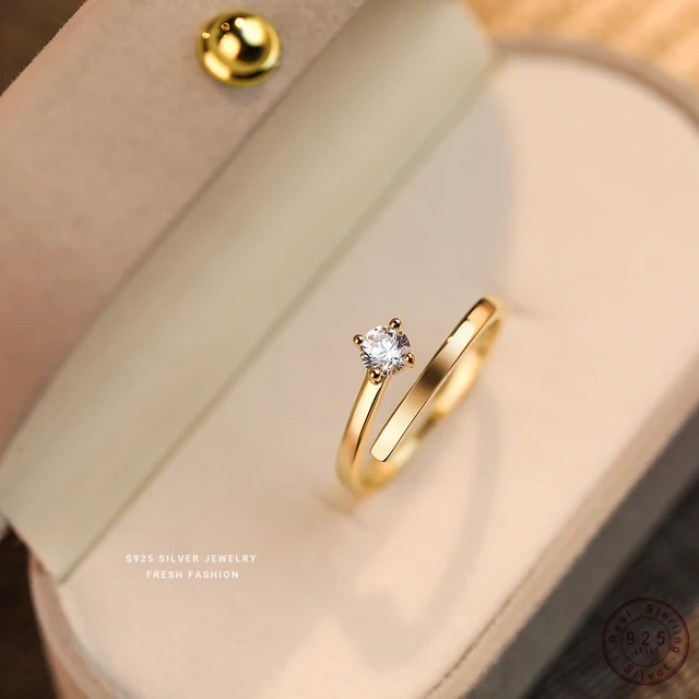 Anillo de Plata de Ley 925 chapado en oro de 14K para mujer, cristal Pavé,  exquisito anillo de boda, accesorios de joyería con carácter de lujo ligero  - AliExpress