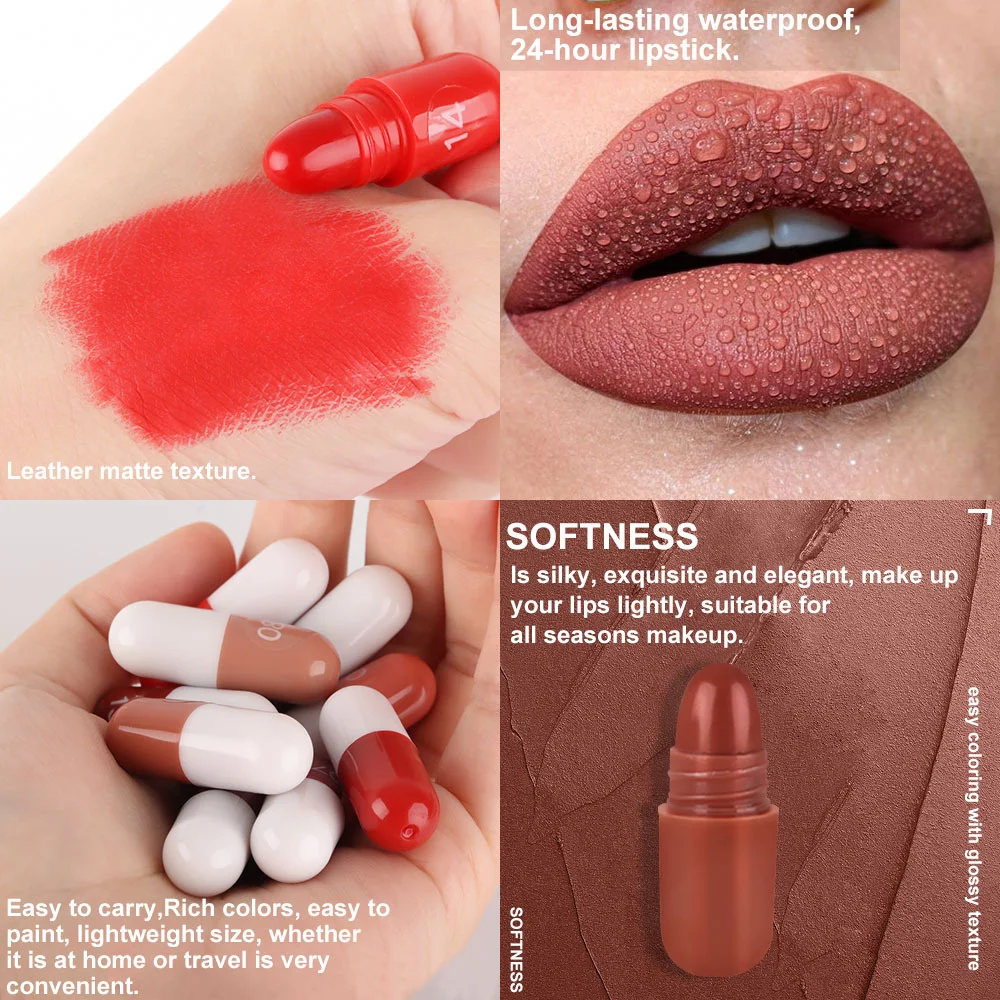 18Pcs/Set Matte Capsule Lipstick Set Color Fixing Lasting Waterproof Non-Stick Cup Mouth Nude Makeup Sexy Lips Solid Lip Gloss 3