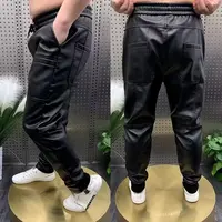 Male Leather Pants Men's Hip Hop Harem Loose Trousers Outdoor Jogger Sweatpants Male Slim Leather Pants Men's Clothing PU Pants 5