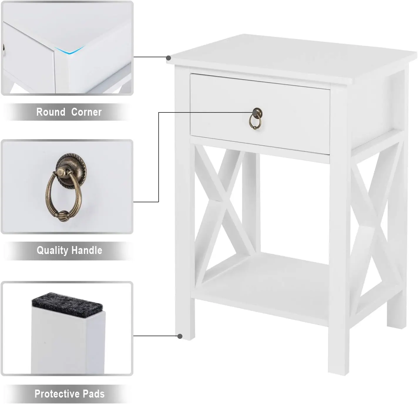 White Nightstand, Small Nightstand with drawer & shelf, Farmhouse Night Stand Bedroom, End Table/Bedside Table/White Side