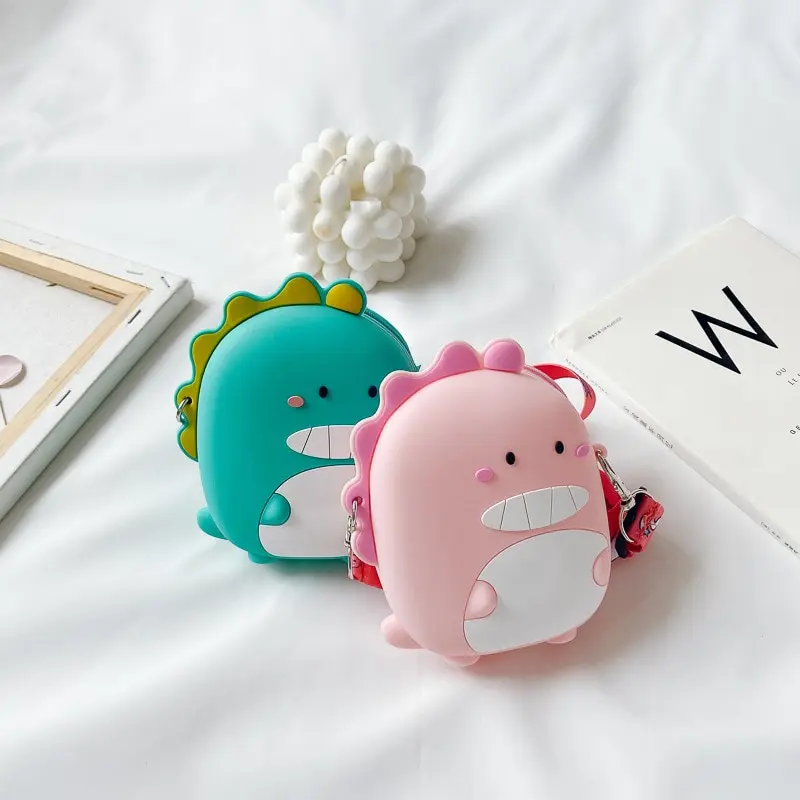 Cartoon Dinosaur Crossbody Bag Children Silicone Phone Pouch Shoulder Bags Satchel Girls Lovely Purse Animal Handbags Wallets