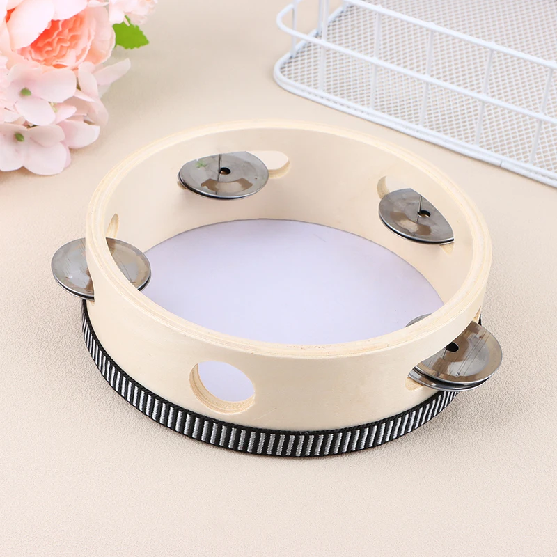 1pcs 15cm Wooden Tambourine Kids Hand Drum Baby Toy Percussion Musical Instrument For Children Educational Timbrel Clapping Drum