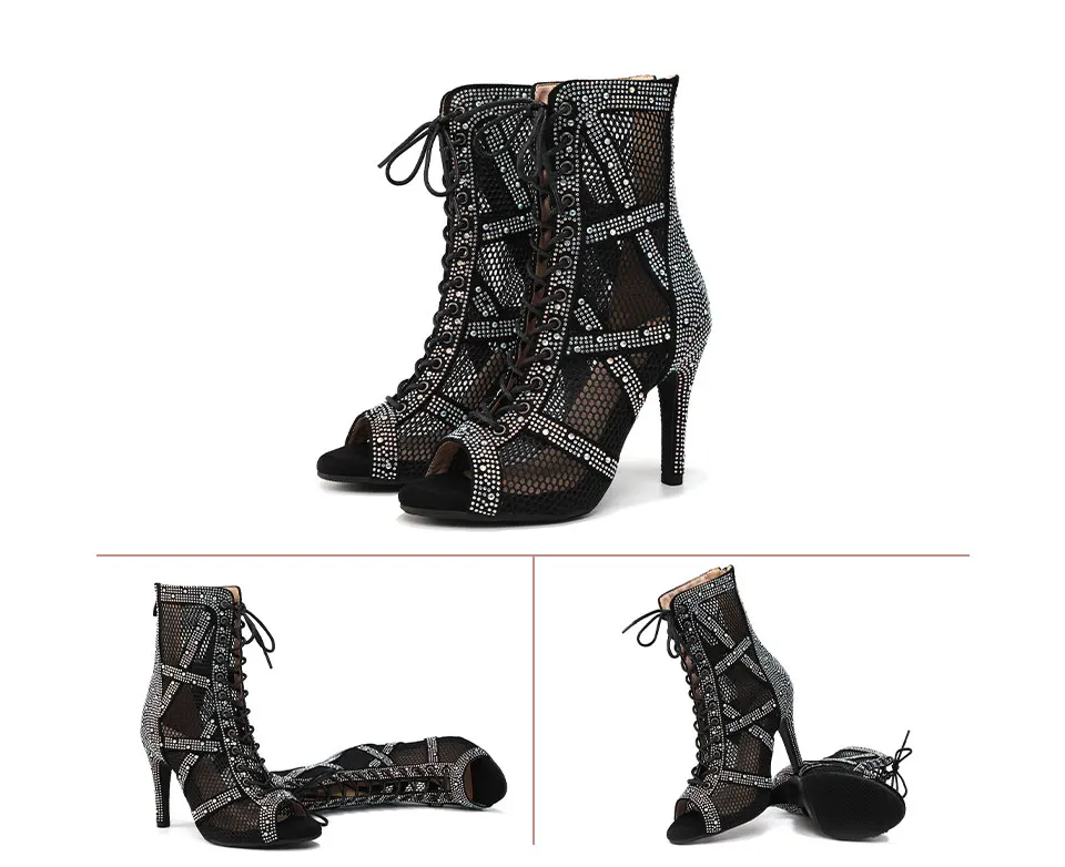 noir - Chaussures de Danse Latine à Talons Hauts – Modèle LUNA II Strass Styletto Noir - Couleurs Lagon