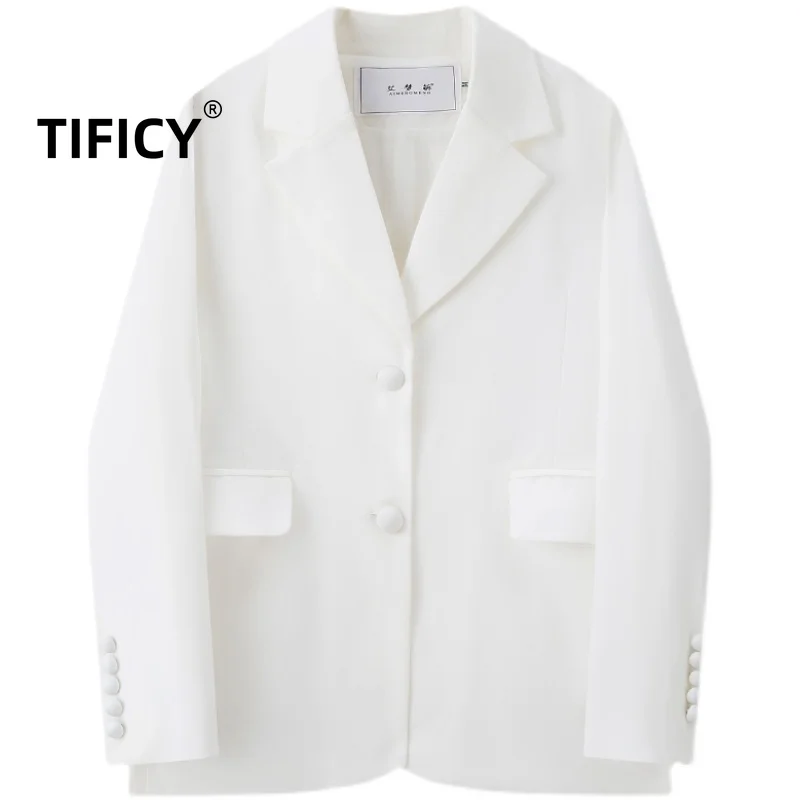 TIFICY Retro Temperament Design Blazer British Style Spring Autumn Women's Casual Short White Blazers Jacket