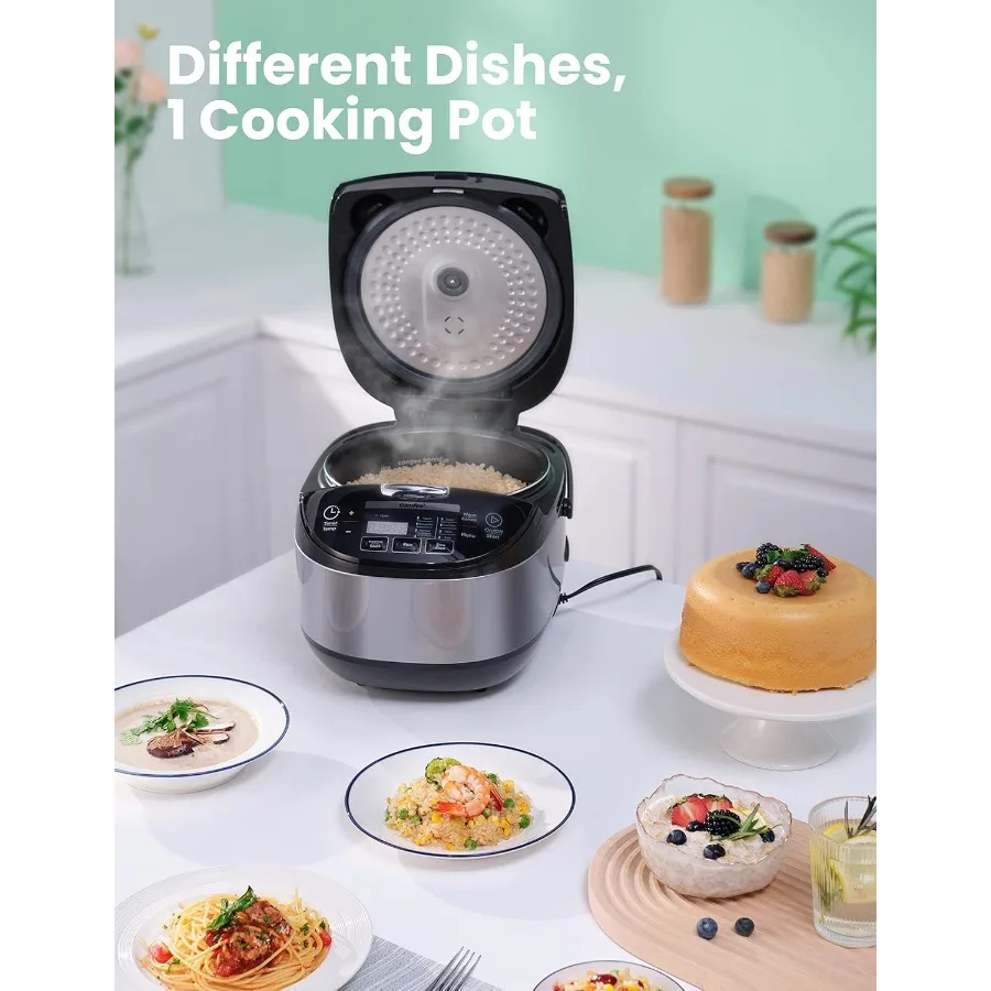 Japanese-style large rice cooker with fuzzy logic technology for precise cooking featuring 11 preset programs capacity for 10 c