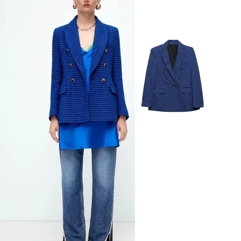 

Пиджак женский твидовый двубортный, с длинным рукавом, на осень