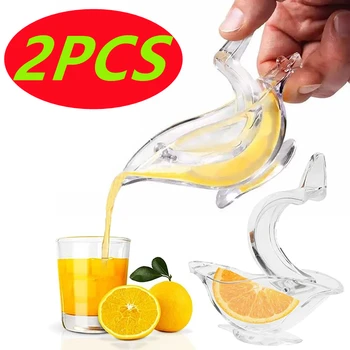 2 개 주방 홈 슬립 도구 프레스 스퀴즈 과일 미니 수동 과즙 새 모양 투명 휴대용 오렌지 레몬 수동 과즙
