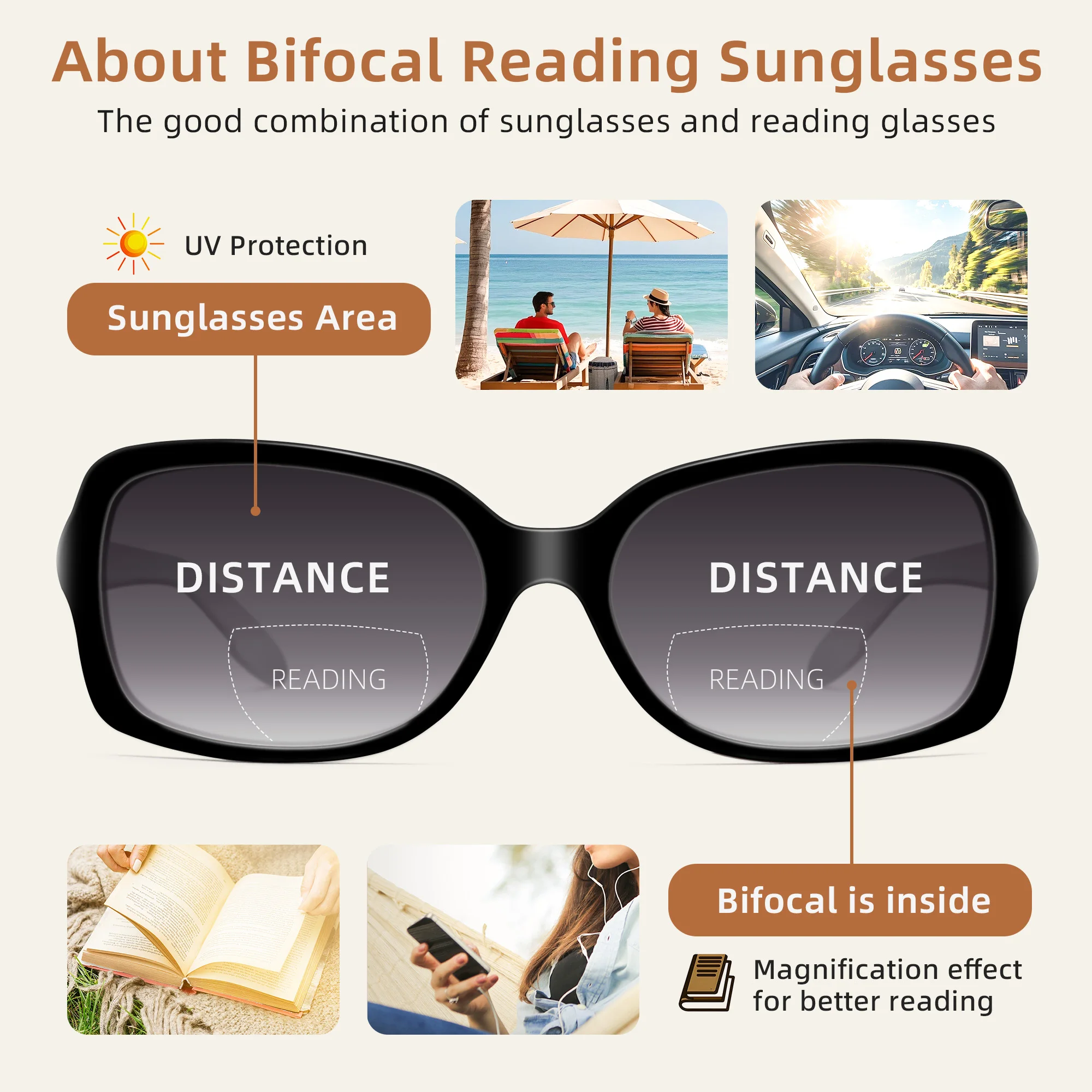 JM Gafas de sol de lectura bifocales para mujer Gafas de lectura