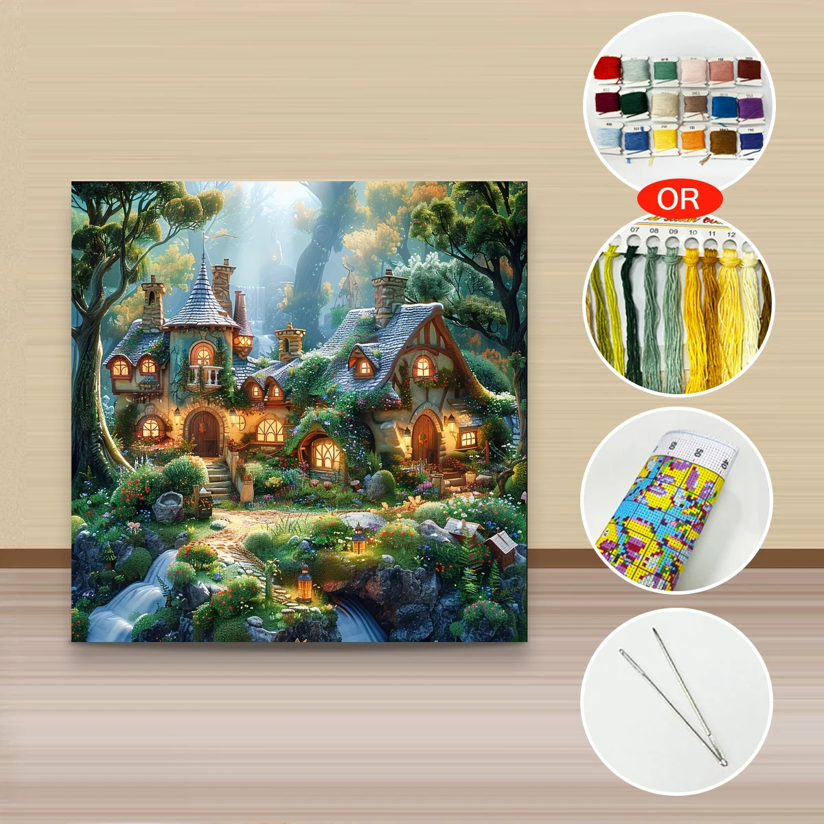 1 Stück 40x40 cm/15,74 Zoll, 11CT/14CT Druck Kreuzstich DIY-Set Neujahrsgeschenk Entspanntes Stickset für Anfänger, Frühlingslandschaft