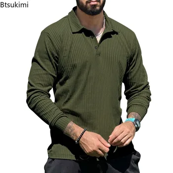 Nuova Maglia Polo da Uomo a Maniche Lunghe, Tinta Unita, Vestibilità Slim, Anti-Striature, Popolare Pullover in Maglia, Abbigliamento Streetwear