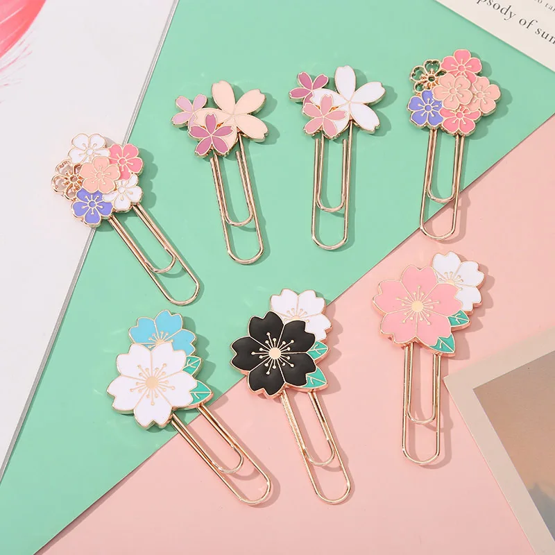 Paper Clips Cherry Blossom Paper Clip Creative Cute Metal Bookmark Clip Exquisite Beautiful Paper Notebook Decoration Stationery