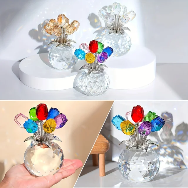 Colourful Rose Bouquet - For Anniversary, Mother's Day, Valentine's Day Crystal Rose Bouquet - Eternal Rose Decorative Gift 2