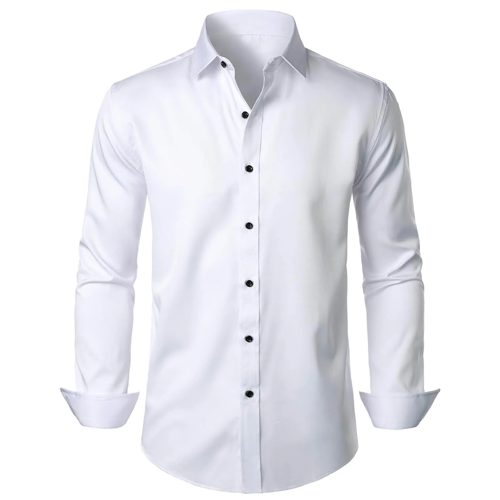 2024 New Foreign Trade Stand-up Collar Solid Color High-end Smooth Thin Casual Long-sleeved Shirt Men's Glossy Shirt