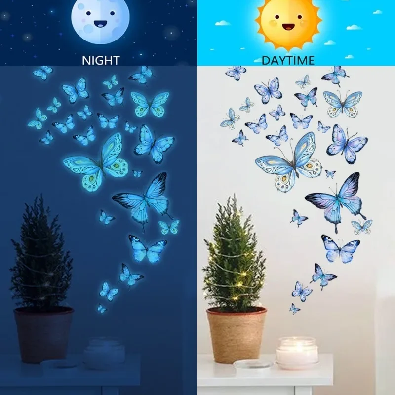 Blue Butterfly Luminous Wall Stickers DIY Butterflies Glow in The Dark Wall Decals Wallpaper for Bedroom Living Room Home Decor luminous wall stickers 3d wall stickers