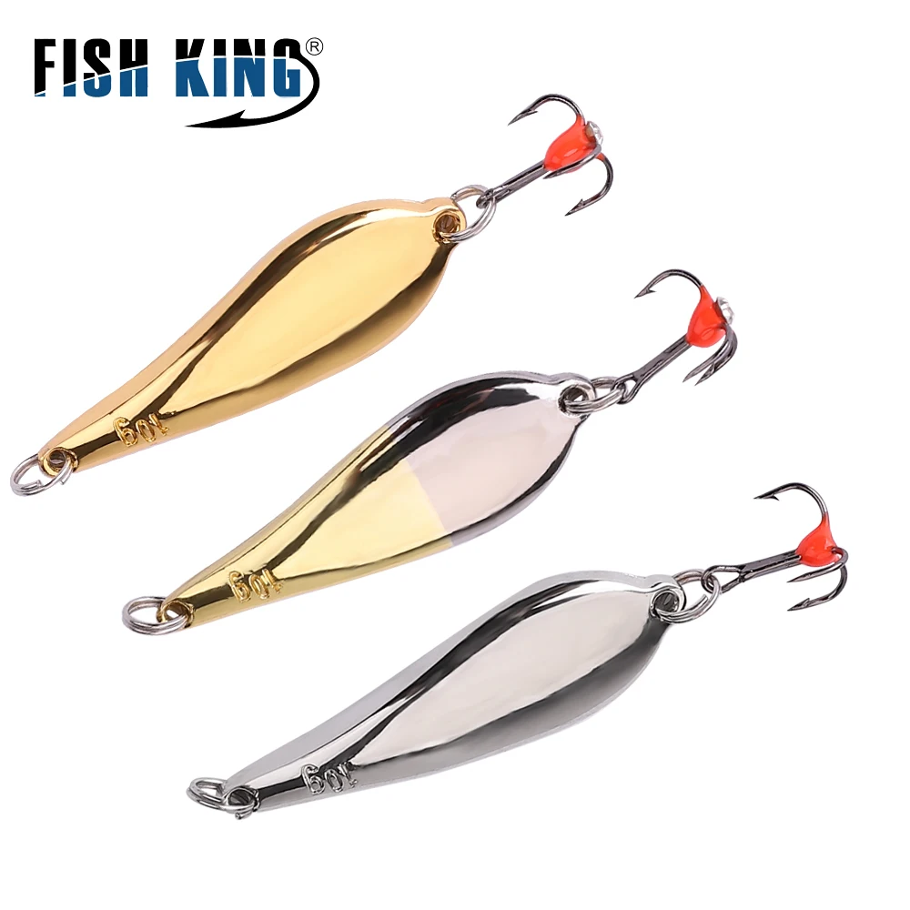 FISH KING Winter Ice Fishing Lure 10/20/25g Vertical Jigs Metal Spoonbait  Hard Lure with Treble Hook for fishing of pike - AliExpress