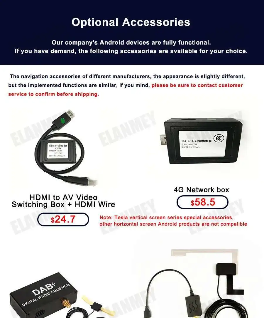 Android Accessories OBD2 DAB Receiver CARPLAY USB DVR CAMERA TPMS Optical Fiber