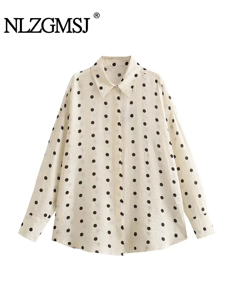 

Nlzgmsj TRAF 2023 Autumn Women Polka Dot Long Sleeve Shirts Office Capable Ladies Blouse Single-Breasted Shirts
