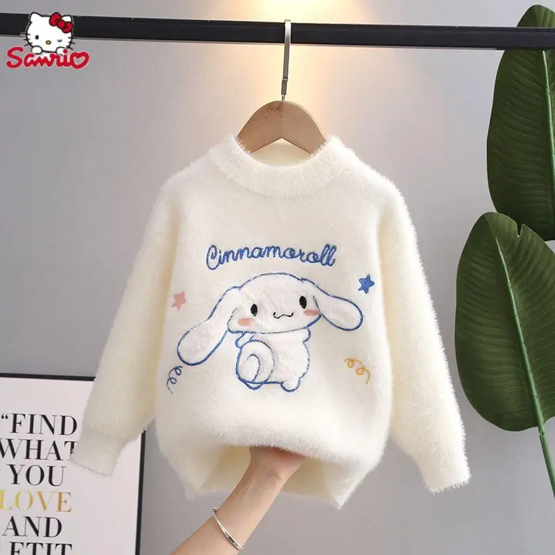 

Свитер для девочек Sanrio Cinnamoroll Зимний новый утепленный флисовый детский пуловер в иностранном стиле трикотажная нижняя рубашка для детей