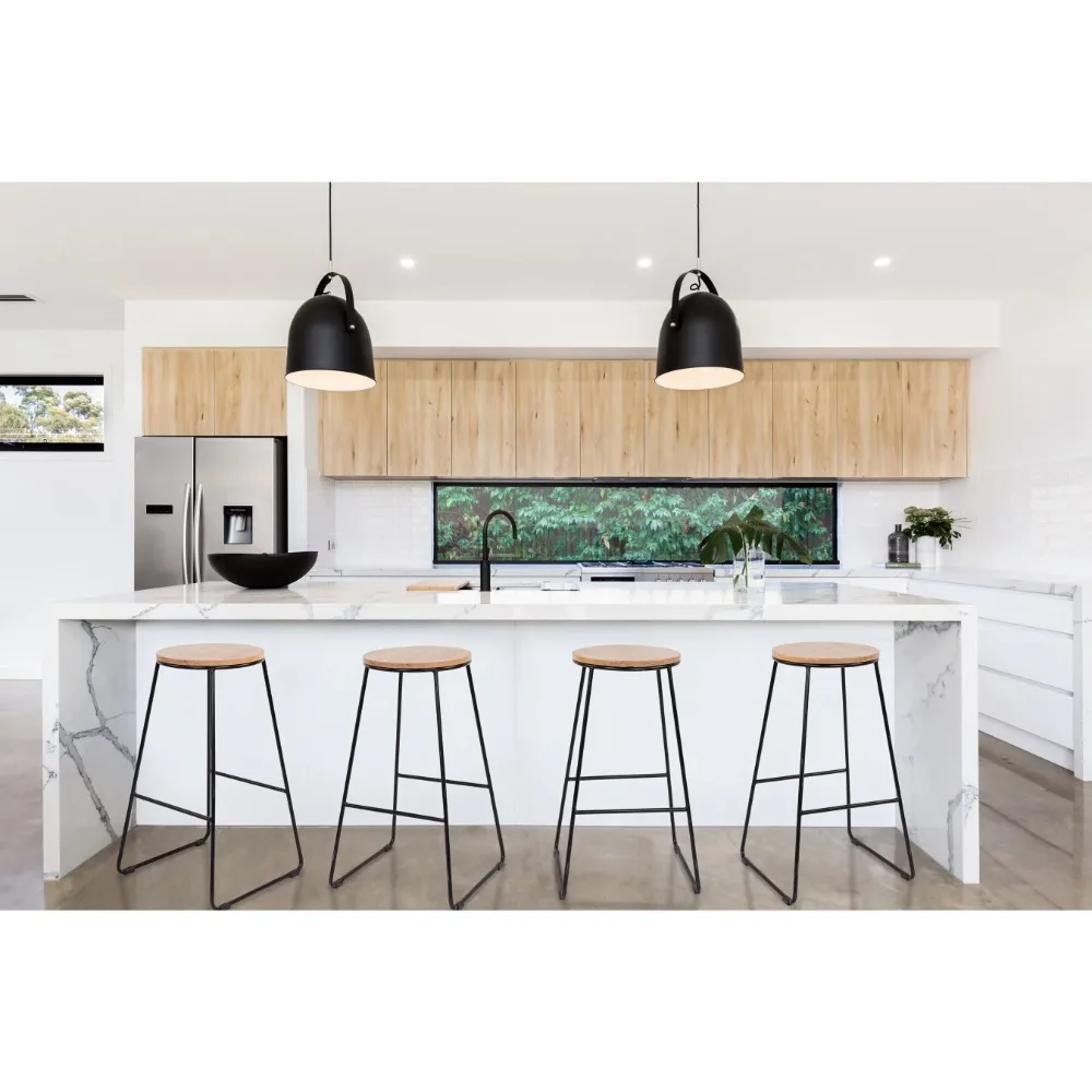 

28"H Backless Stool Black Metal Base With Natural Wood Seat - Set of 4Freight Free Dining Chair Room Furniture Home