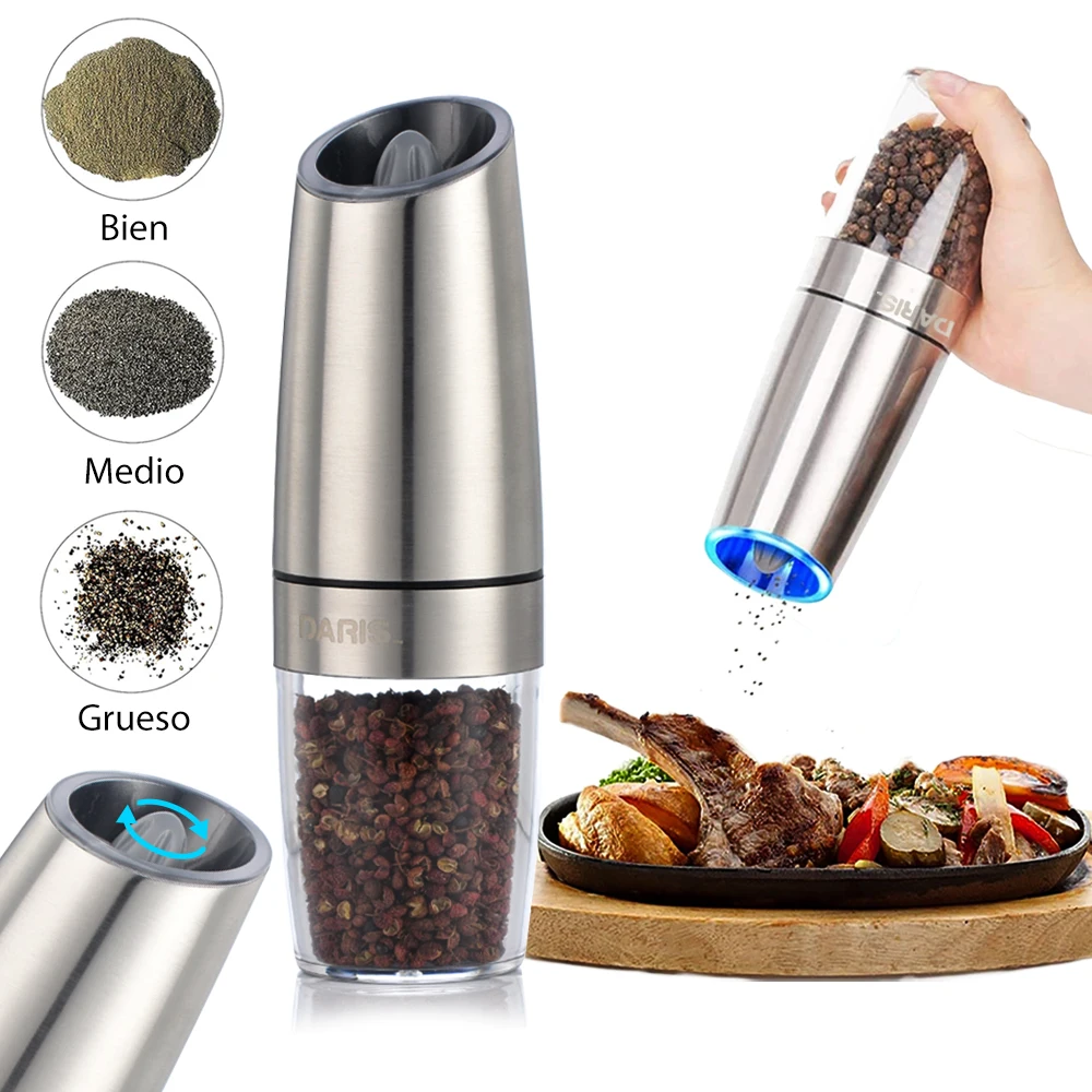 Gravity Electric Salt Pepper Grinder Set Automatic Salt and Pepper Mill Grinders With LED Light Stainless Steel Operated Grinder