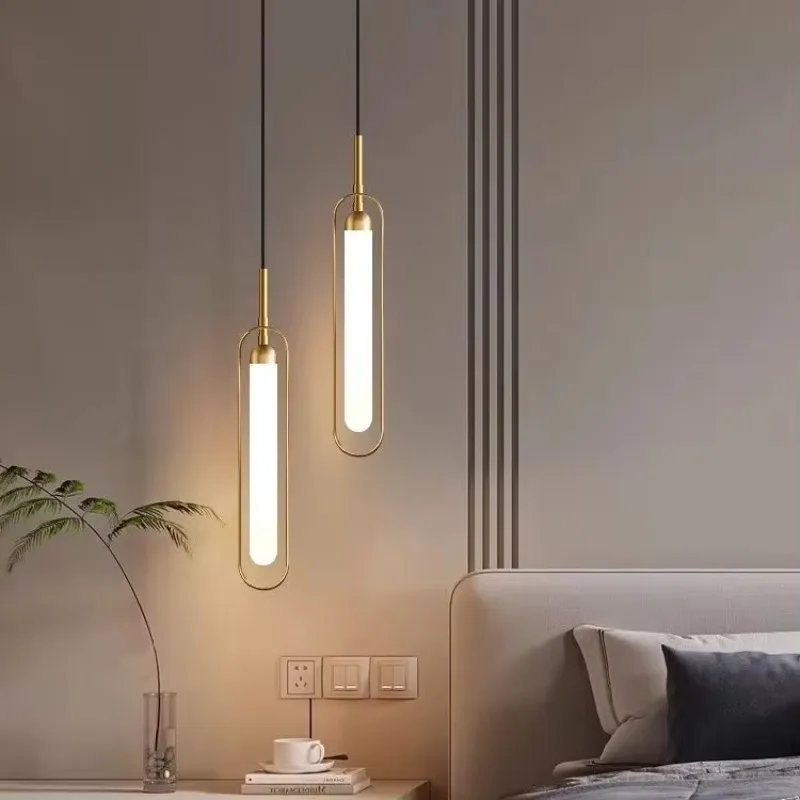 Modern Indoor Bedside Pendant Lamp Simple Living Room Chandelier Dining Room Bedroom Led Lights Black Spotlight Lighting