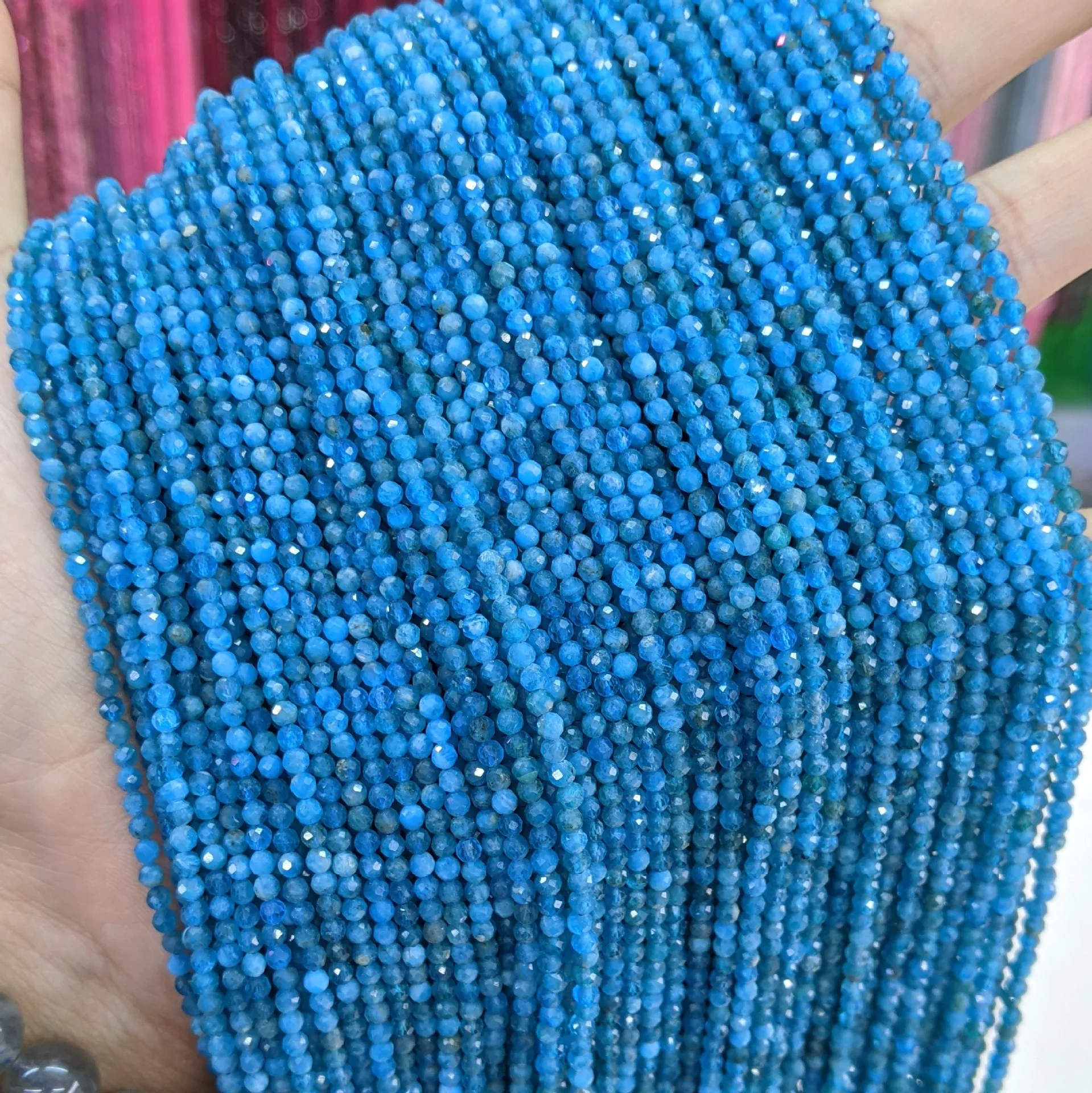 

Natural Apatite Faceted Blue Apatite Round Beads Small Size Faceted Cut Angle Loose Beads Wholesale