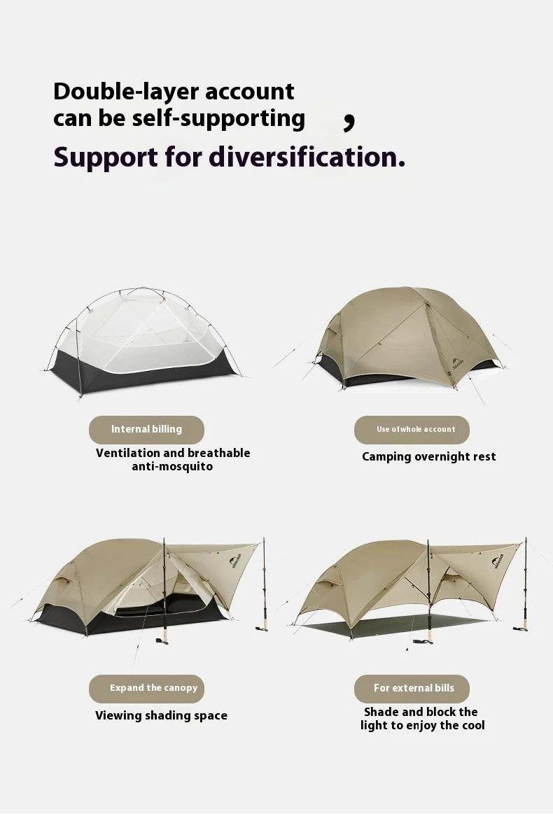 Naturehike New Mongar UL Campingzelt für 1-2 Personen, 15D Nylon, 3-Jahreszeiten-Zelt, wasserdicht, ultraleicht, tragbares Outdoor-Zelt mit Matte – Detail 8